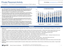 Private Placement Activity Chris Hastings | Chastings@Signalhill.Com | 917-621-3750 11/13/2017 – 11/17/2017 (Transactions in Excess of $20 Million)