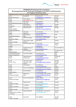 HEBAMMENLISTE Stadt Kassel (KS) Und Umgebung