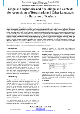 Linguistic Repertoire and Sociolinguistic Contexts for Acquisition of Burushaski and Other Languages by Burushos of Kashmir