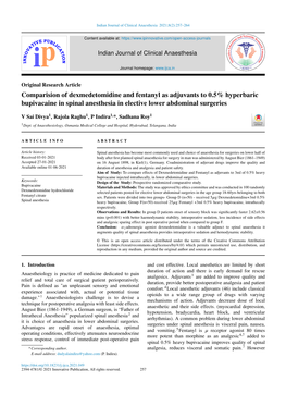 Comparision of Dexmedetomidine and Fentanyl As Adjuvants to 0.5% Hyperbaric Bupivacaine in Spinal Anesthesia in Elective Lower Abdominal Surgeries