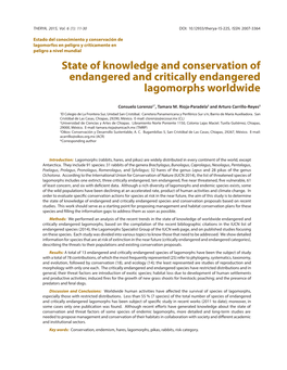 State of Knowledge and Conservation of Endangered and Critically Endangered Lagomorphs Worldwide