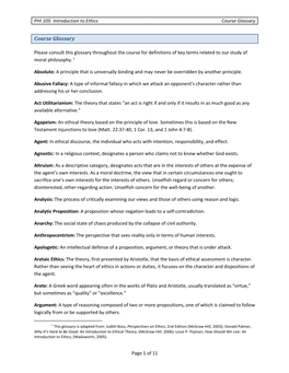 PHI 105: Introduction to Ethics Course Glossary Page 1 of 11