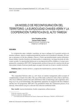 Un Modelo De Reconfiguración Del Territorio: La Eurociudad Chaves-Verín Y La Cooperación Turística En El Alto Támega*