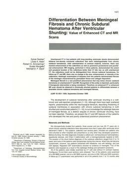 Differentiation Between Meningeal Fibrosis and Chronic Subdural Hematoma After Ventricular Shunting: Value of Enhanced CT and MR Scans