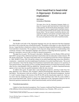 From Head-Final to Head-Initial in Algonquian: Evidence and Implications*
