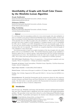 Identifiability of Graphs with Small Color Classes by The