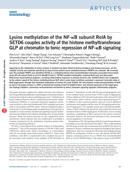 Lysine Methylation of the NF-Κb Subunit Rela by SETD6 Couples Activity of the Histone Methyltransferase GLP at Chromatin To