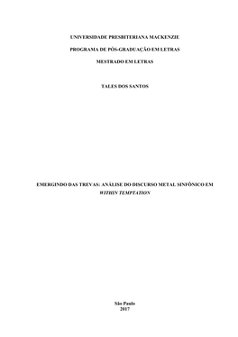 Emergindo Das Trevas: Análise Do Discurso Metal Sinfônico Em Within Temptation