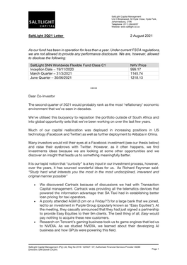 Saltlight 2Q21 Letter 2 August 2021 As Our Fund Has Been in Operation