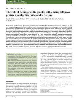 The Role of Hemiparasitic Plants: Influencing Tallgrass Prairie Quality, Diversity, and Structure Jane P