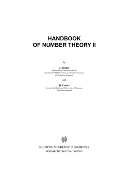 Handbook of Number Theory Ii