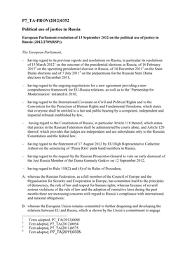 P7 TA-PROV(2012)0352 Political Use of Justice in Russia