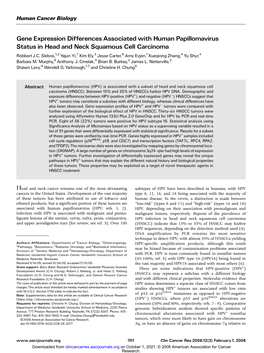 Gene Expression Differences Associated with Human Papillomavirus Status in Head and Neck Squamous Cell Carcinoma Robbertj.C