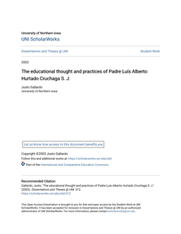 The Educational Thought and Practices of Padre Luís Alberto Hurtado Cruchaga S