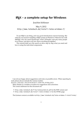 LATEX – a Complete Setup for Windows Joachim Schlosser