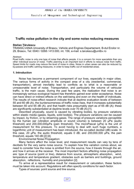 Traffic Noise Pollution in the City Intersections