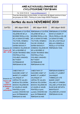 Sorties Du Mois NOVEMBRE 2019