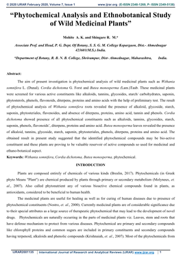 “Phytochemical Analysis and Ethnobotanical Study of Wild Medicinal Plants”