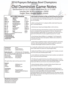 Old Dominion Game Notes Old Dominion (2-5, 0-3 C-USA) Vs