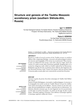 Structure and Genesis of the Taukha Mesozoic Accretionary Prism (Southern Sikhote-Alin, Russia)