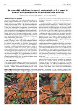 Bar-Winged Wren Babbler Spelaeornis Troglodytoides: a First Record for Vietnam, with Speculation for 17 Further Avifaunal Additions