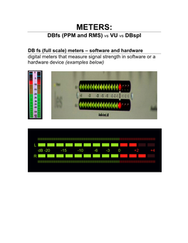 METERS: Dbfs (PPM and RMS) Vs VU Vs Dbspl