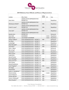 Trust Women Foundation 2019 Oklahoma State Officials And