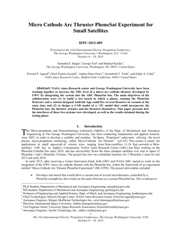 Micro Cathode Arc Thruster Phonesat Experiment for Small Satellites