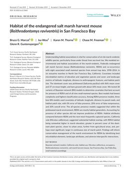 Habitat of the Endangered Salt Marsh Harvest Mouse (Reithrodontomys Raviventris) in San Francisco Bay