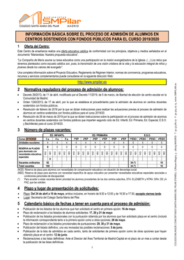 Información Básica Sobre El Proceso De Admisión De Alumnos En Centros