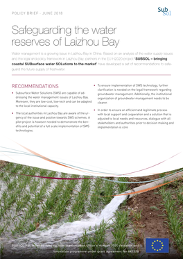 Safeguarding the Water Reserves of Laizhou Bay Water Management Is a Growing Issue in Laizhou Bay in China