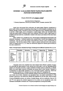 Dimeric Alkaloids from Tasmanian-Grown Papaver