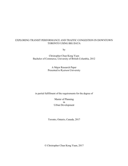 Streetcar Performance and Traffic Congestion in the City of Toronto