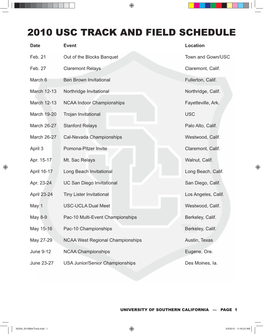 2010 Usc Track and Field Schedule
