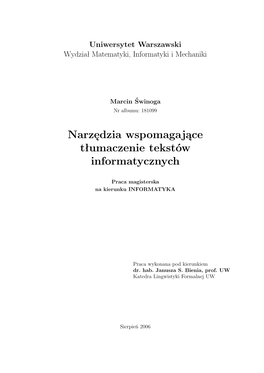 Narzędzia Wspomagające Tłumaczenie Tekstów Informatycznych