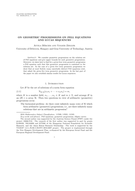 On Geometric Progressions on Pell Equations and Lucas Sequences