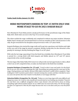 Hero Motosports Riders in Top-15 with Only One More Stage to Go in 2021 Dakar Rally