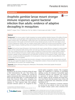 Anopheles Gambiae Larvae Mount Stronger Immune Responses Against Bacterial Infection Than Adults: Evidence of Adaptive Decoupling in Mosquitoes Garrett P