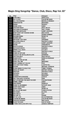 Magic-Sing Songchip "Dance, Club, Disco, Rap Vol. 03"