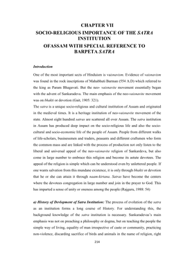 Chapter Vii Socio-Religious Importance of the Satra Institution Ofassam with Special Reference to Barpeta Satra