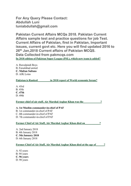 Current Affairs 2016 to 26 Jan,2018