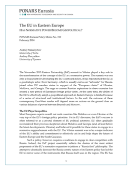 The EU in Eastern Europe HAS NORMATIVE POWER BECOME GEOPOLITICAL?