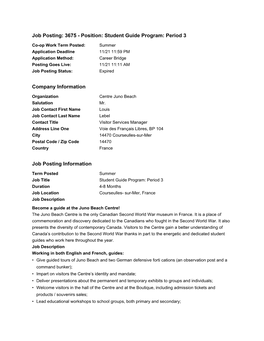 Job Posting: 3675 - Position: Student Guide Program: Period 3