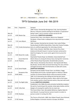 TPTV Schedule June 3Rd - 9Th 2019