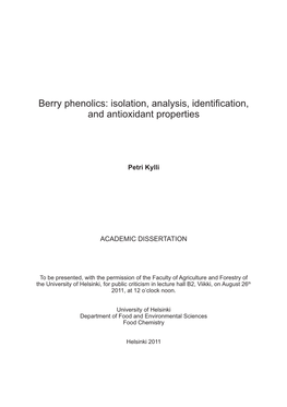 Berry Phenolics: Isolation, Analysis, Identification, and Antioxidant Properties