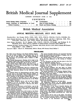 British Medical Association ANNUAL MEETING-BELFAST, JULY 19-27, 1962