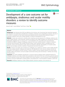 Development of a Core Outcome Set for Amblyopia