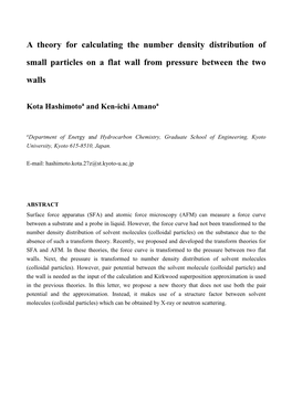 A Theory for Calculating the Number Density Distribution of Small Particles on a Flat Wall from Pressure Between the Two Walls