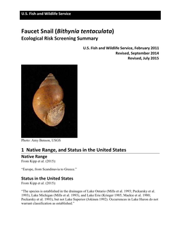 Bithynia Tentaculata) Ecological Risk Screening Summary