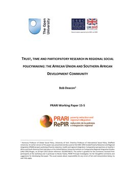Trust, Time and Participatory Research in Regional Policy Processes